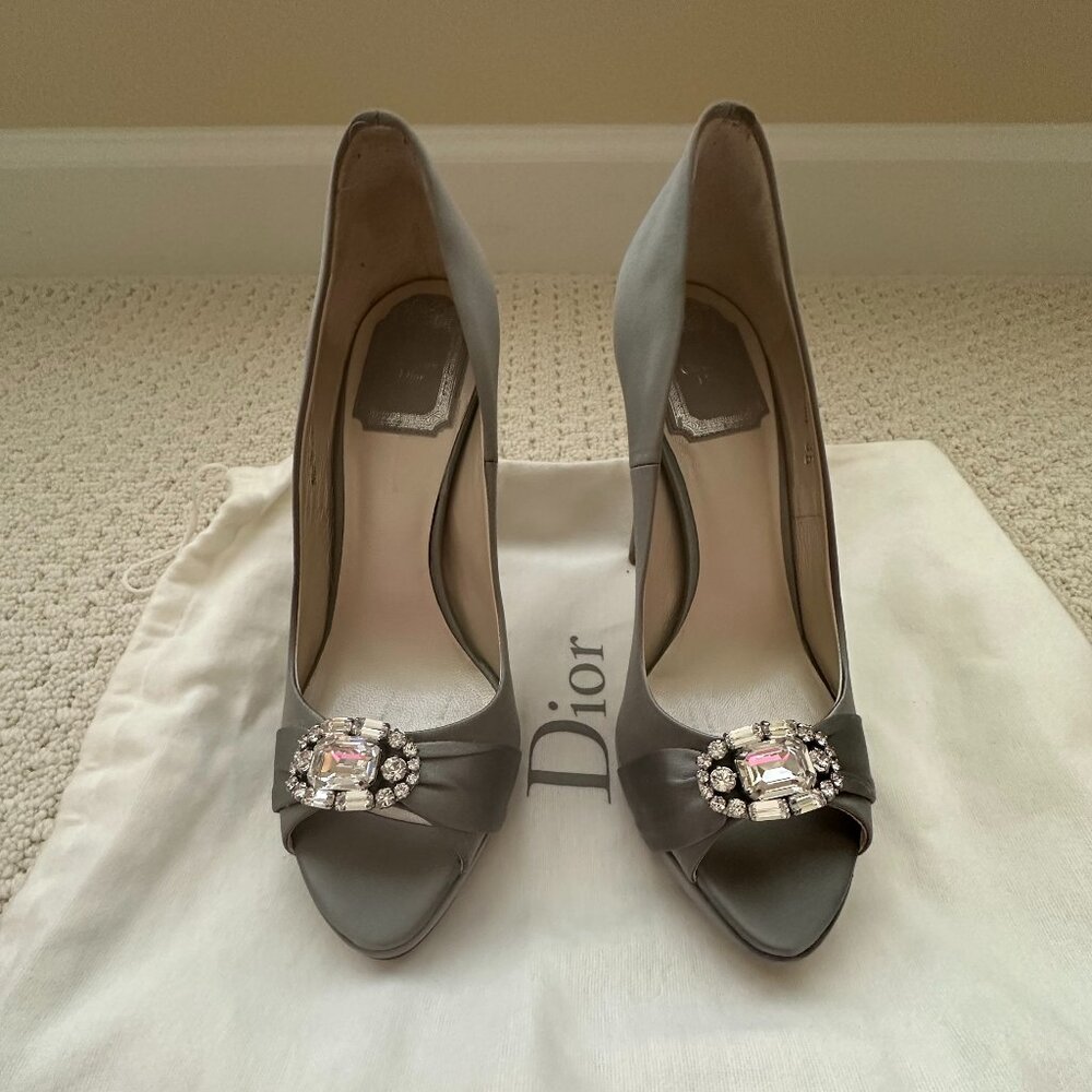 Authentic Dior satin crystal embellished heels